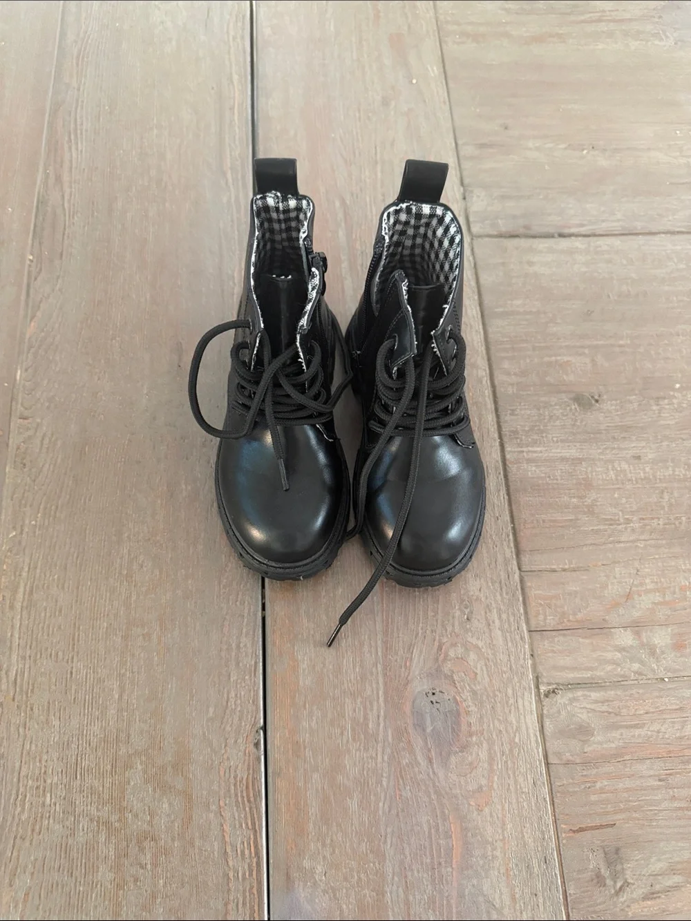 Kids Black Lace-Up Ankle Boots